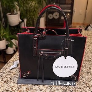 Black and Red Balenciaga Papier Bag